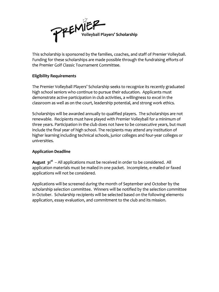 Fillable Online Women's College Volleyball Scholarships Requirements