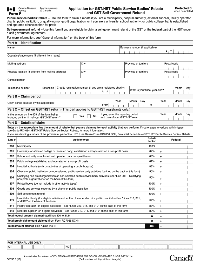 Fillable Online Form GST66 Application For GST HST Public Service 