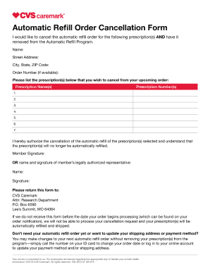 CVS Caremark Automatoic Refill Prescriptions Cancellation Form. Cancel Automatic Refill Prescriptions