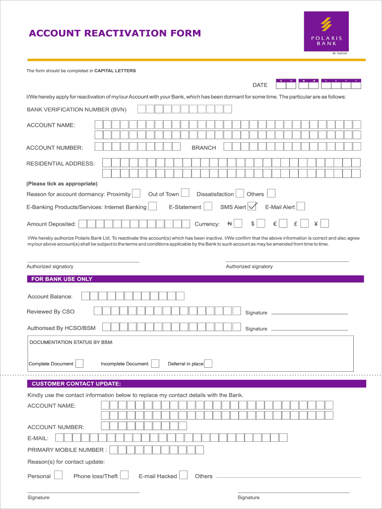 How To Reactivate My Polaris Bank Account Fill Online Printable 