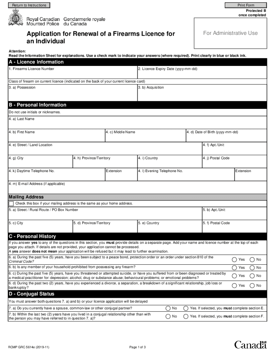 RCMP GRC Firearms License Form