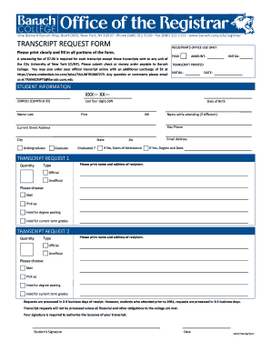 Transcript Request Form - Baruch College - The City ...