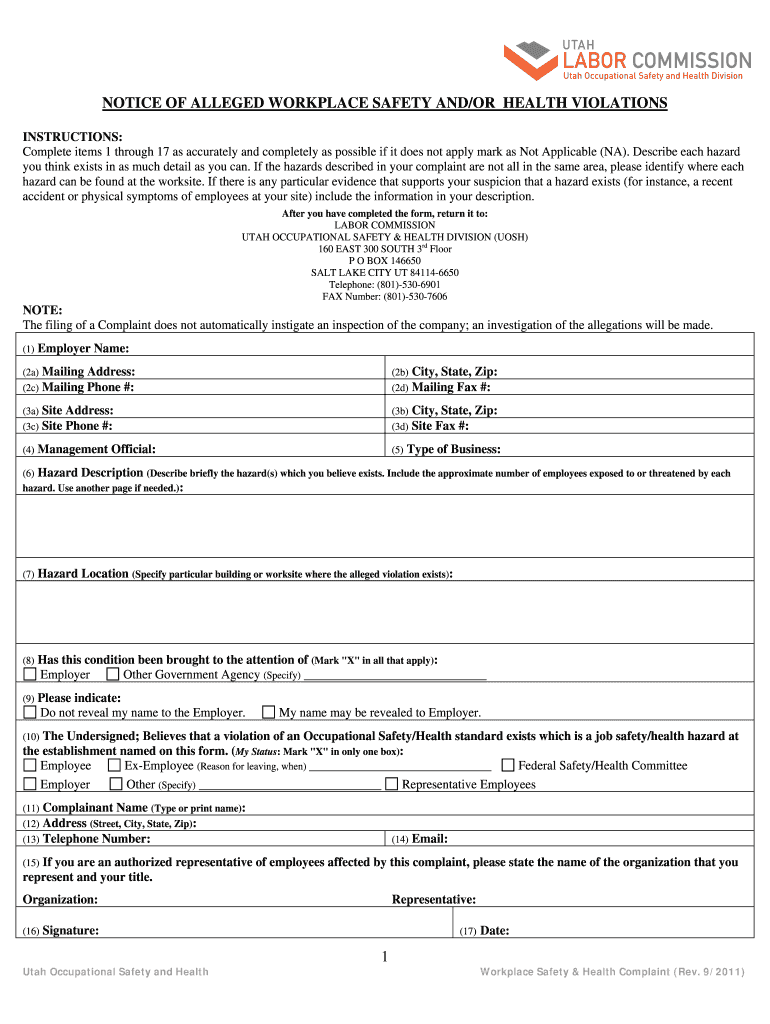 Form F 418-052-000 Alleged Safety or Health Hazards ... Preview on Page 1