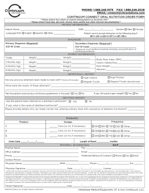 Continuum Connect Oral Nutrition Order Form