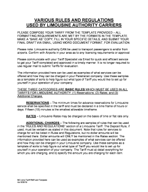 Limousine Tariff Template