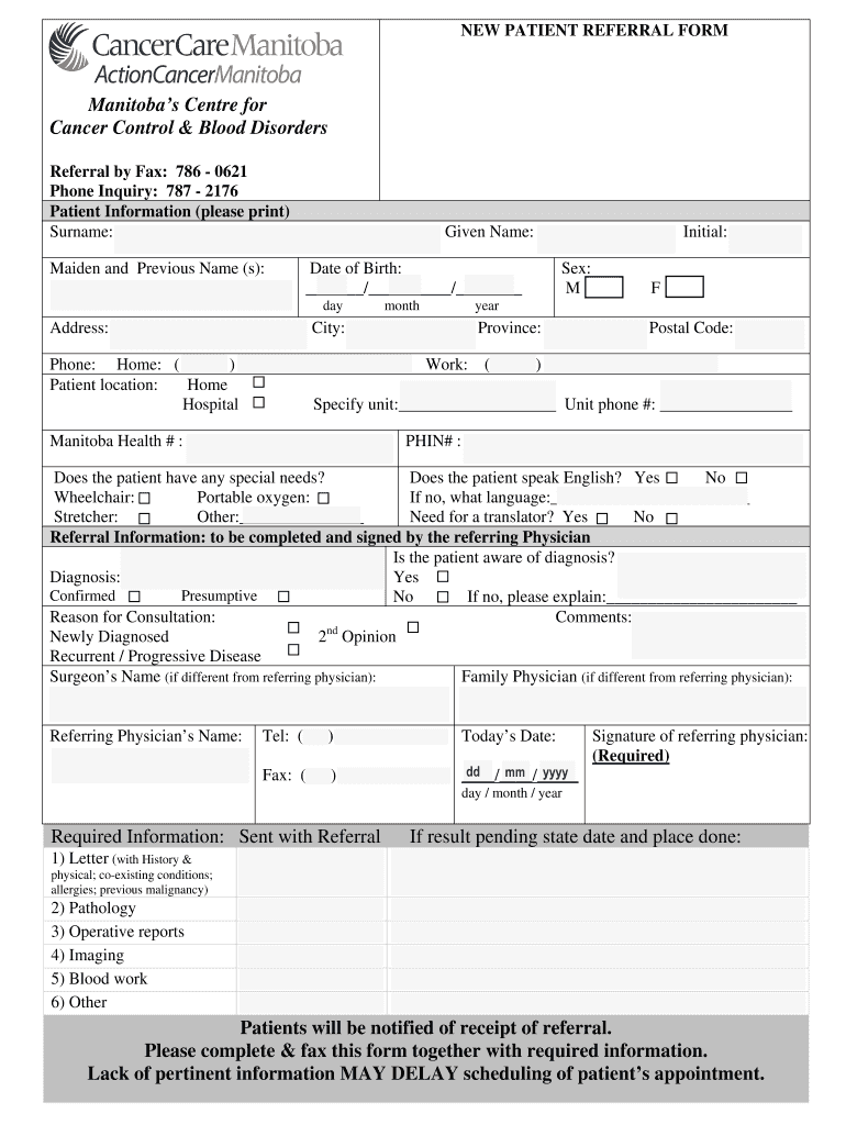 cancer care manitoba form Preview on Page 1