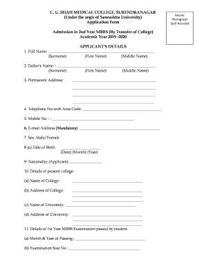c. u. shah medical college application form