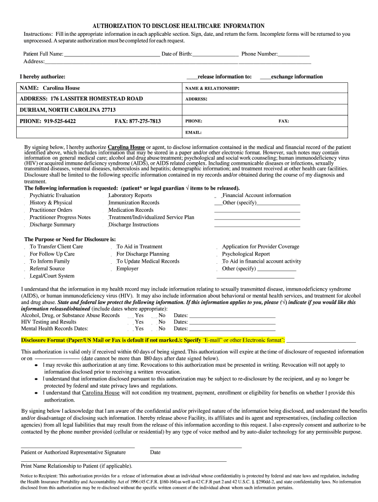 authorization to disclose healthcare information - Harbor Oaks Preview on Page 1