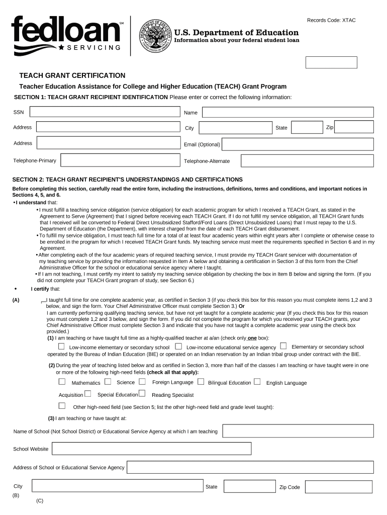 Teach Grant Certification Form Printable Printable Forms Free Online