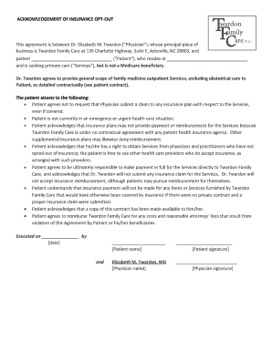 Fillable Online ACKNOWLEDGEMENT OF INSURANCE OPT-OUT Fax Email Print ...