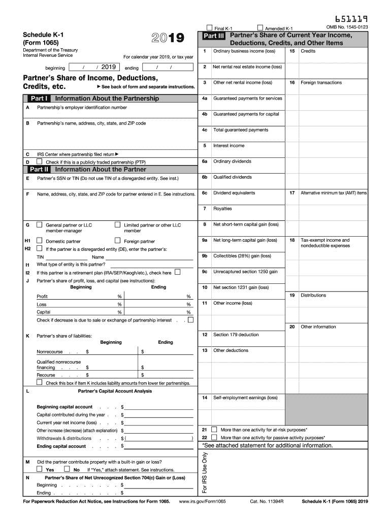 IRS 1065 Schedule K 1 2019 Fill Out Tax Template Online US Legal 
