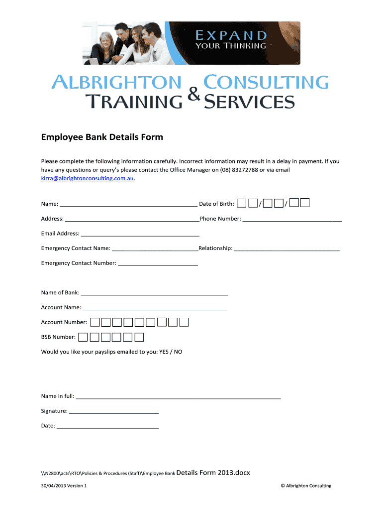 Fillable Online Employee Bank Details Form Amazon S3 Fax Email Print