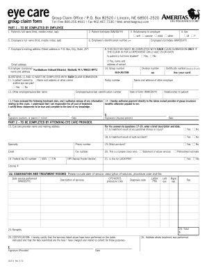 Fillable Online Ameritas Vision Claim Form - My United ...