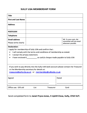 SULLY U3A MEMBERSHIP FORM - u3asites.org.uk