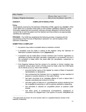Complaints Resolution Policy - The Opticians of Manitoba