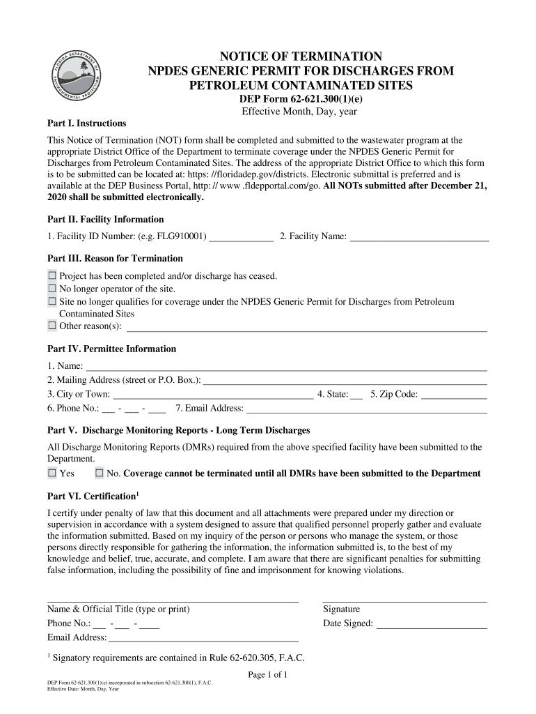 Fillable Online notice of termination npdes generic permit for
