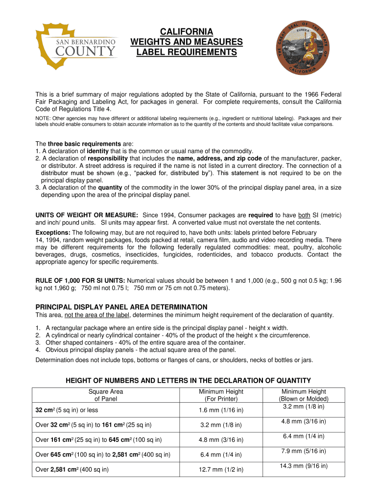 Fillable Online cms sbcounty Brief History of Weights and Measures California Department