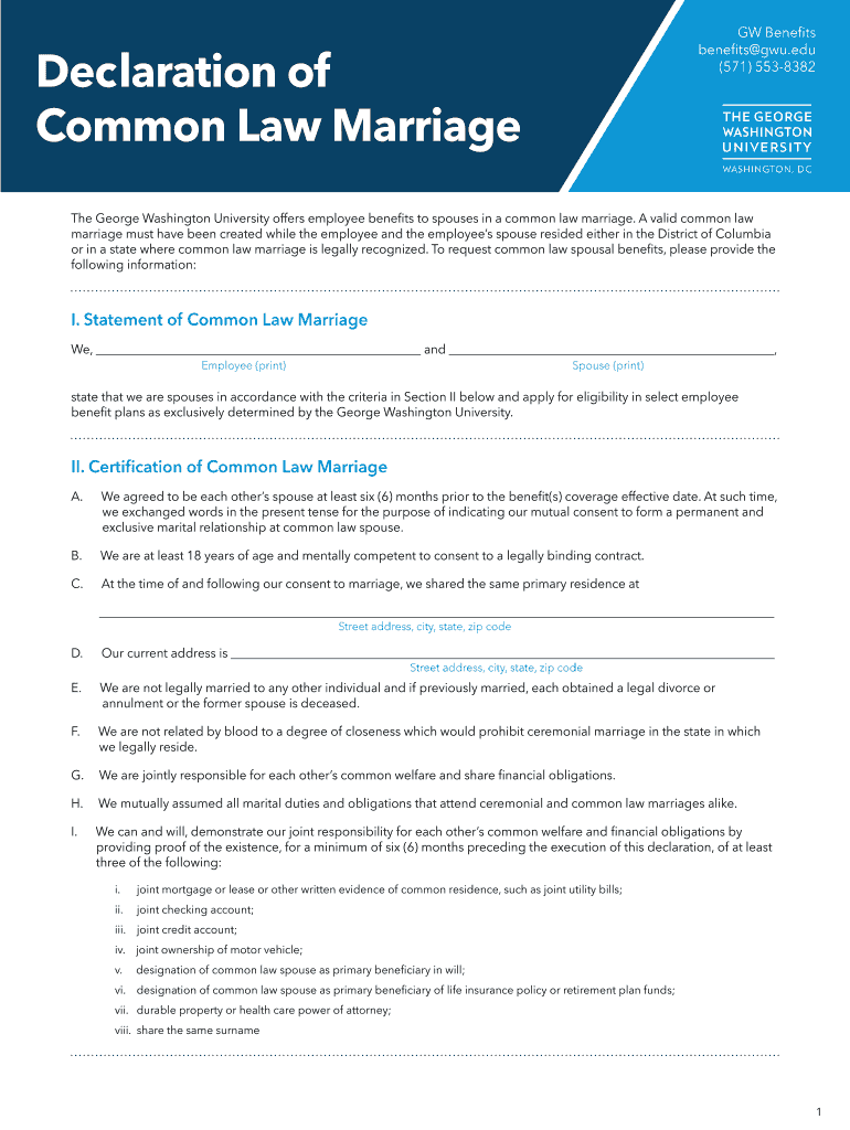 Declaration of Common Law Marriage - GW Benefits - George Preview on Page 1