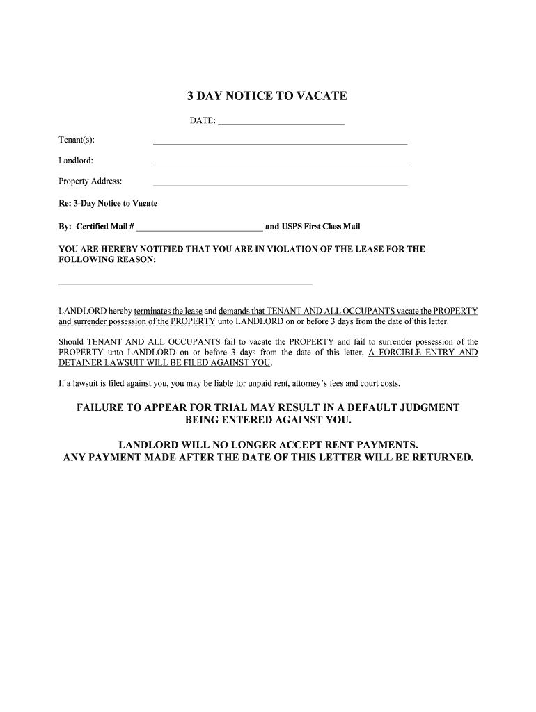 Texas Eviction 3 Day Notice To Vacate Form Online SellMyForms