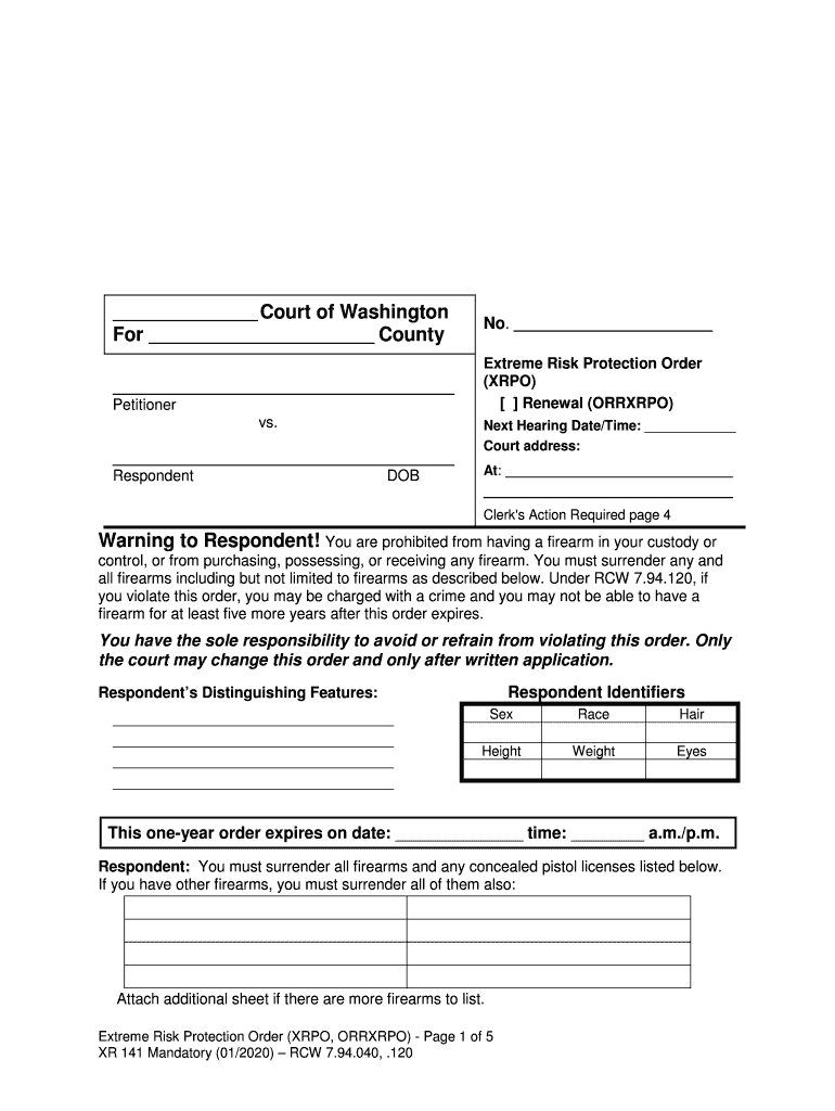 Fillable Online Washington State Courts - Court Forms - Extreme Risk ... Fax Email Print - pdfFiller