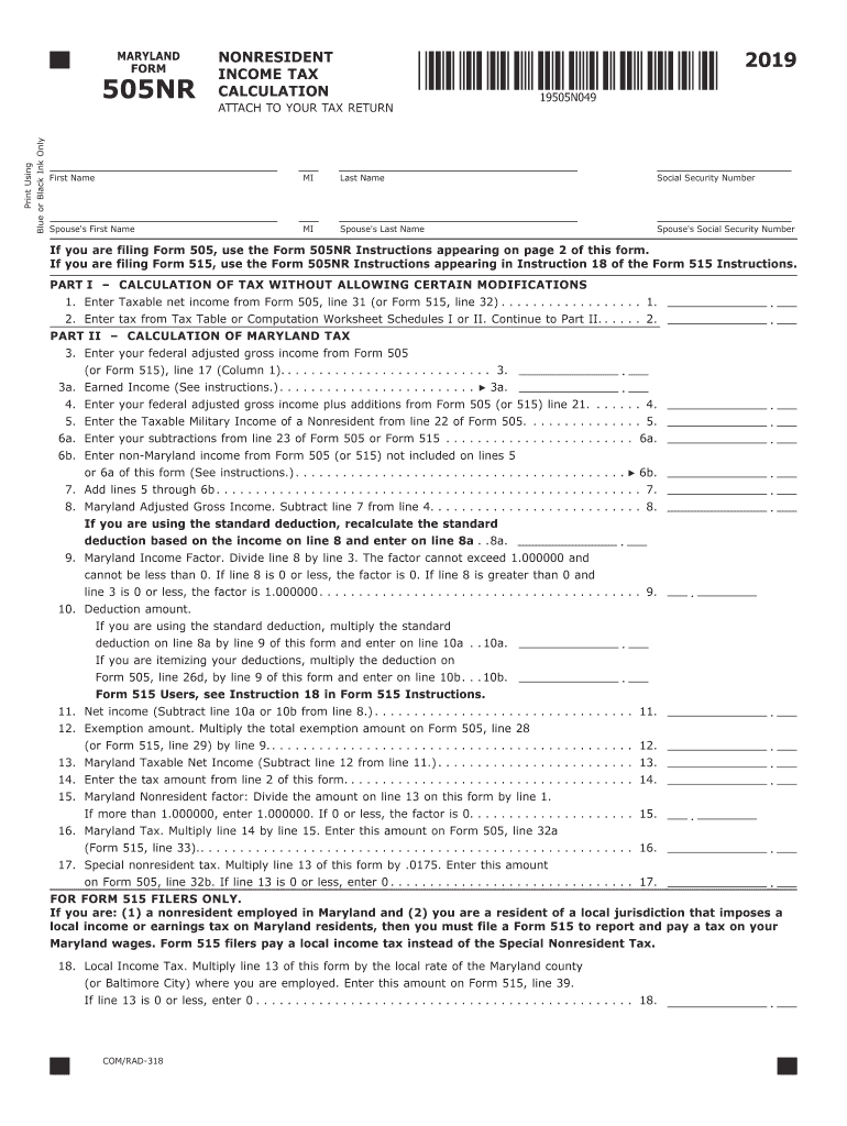 maryland form 505nr Preview on Page 1