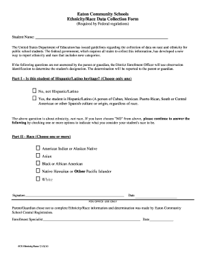 Eaton Community Schools Ethnicity/Race Data Collection Form