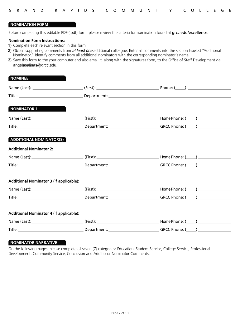 Excellence in Education Award Nomination Form Full-time Staff Preview on Page 1