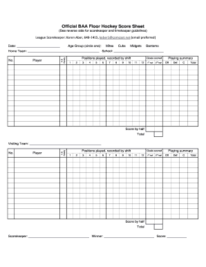 Official BAA Floor Hockey Score Sheet