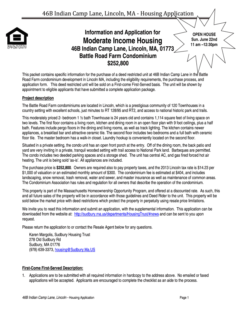 Fillable Online Get the 46B Indian Camp Lane Lincoln MA Housing