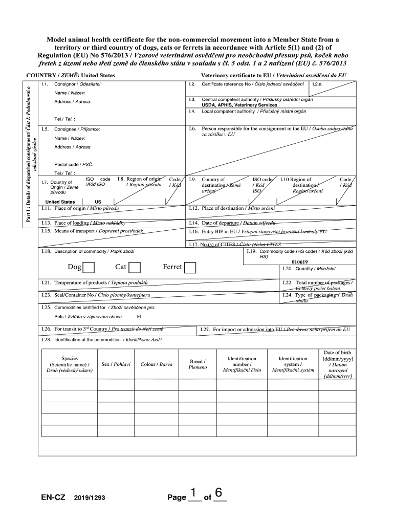 Fillable Online Model animal health certificate for the