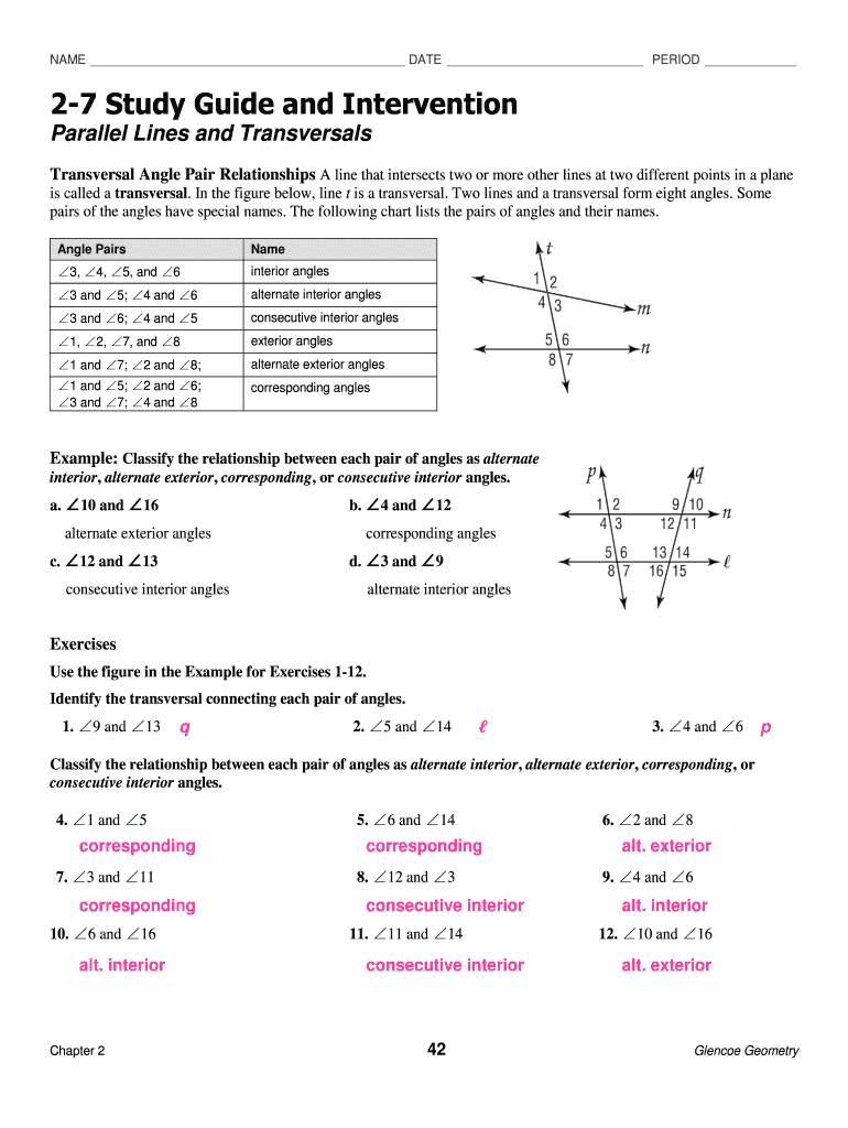 2 7 Study Guide And Intervention Parallel Lines And Transversals - Fill ...