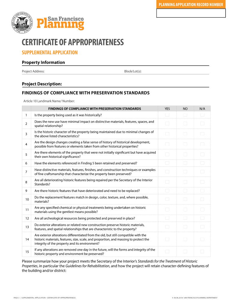 certificate of appropriateness application - San Francisco Preview on Page 1