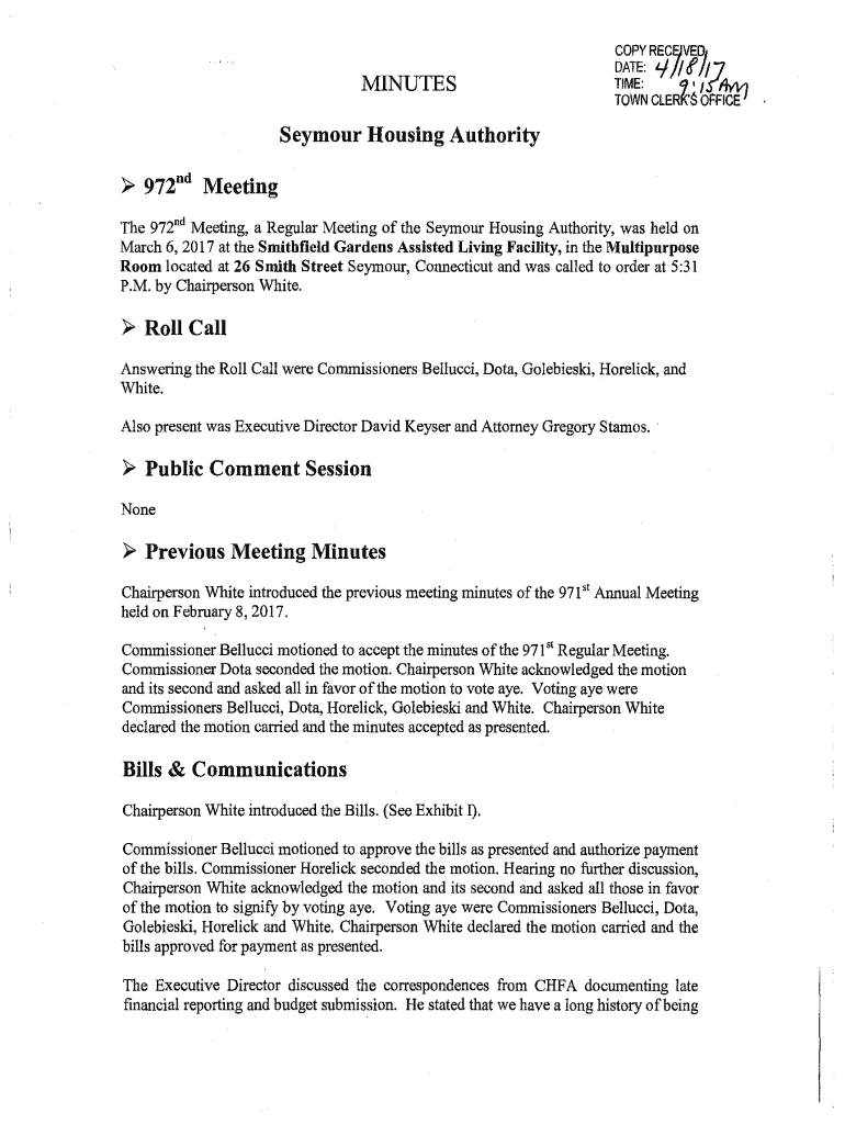 Fillable Online Director's Corner Seymour Housing Authority Fax Email
