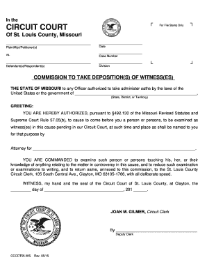 Commission to Take Deposition of Witness - St. Louis County