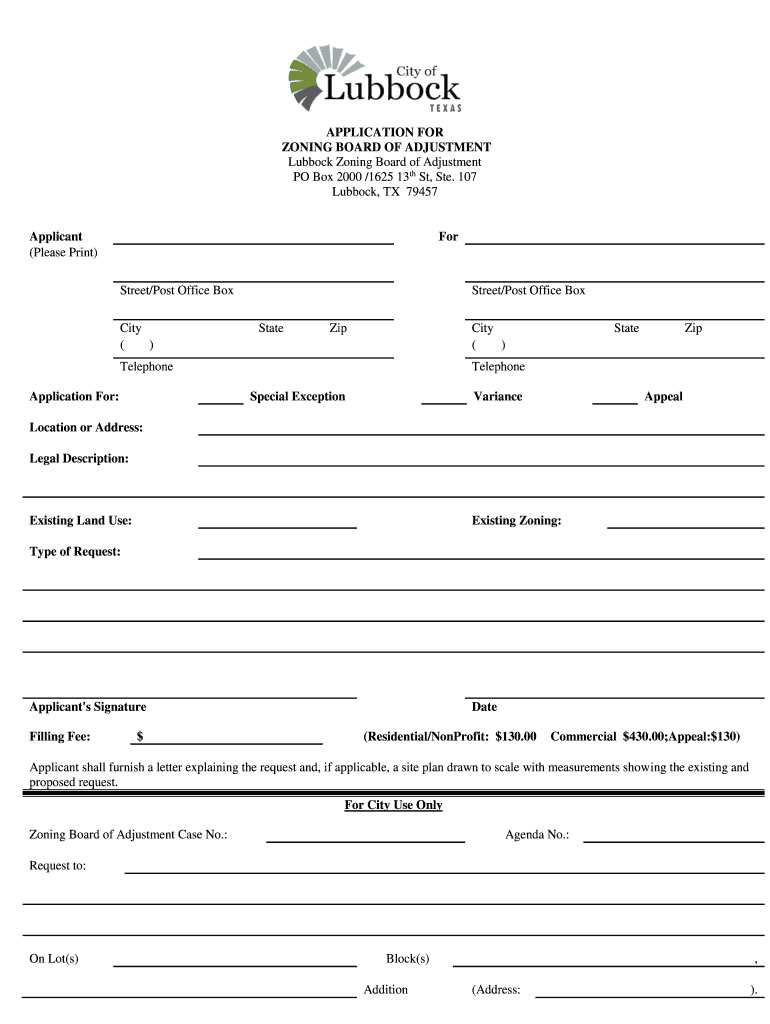 application for zoning board of adjustment - City of Lubbock Preview on Page 1
