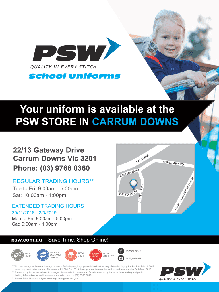 Fillable Online Patterson Lakes Primary School PSW Uniform Price List Fax Email Print pdfFiller