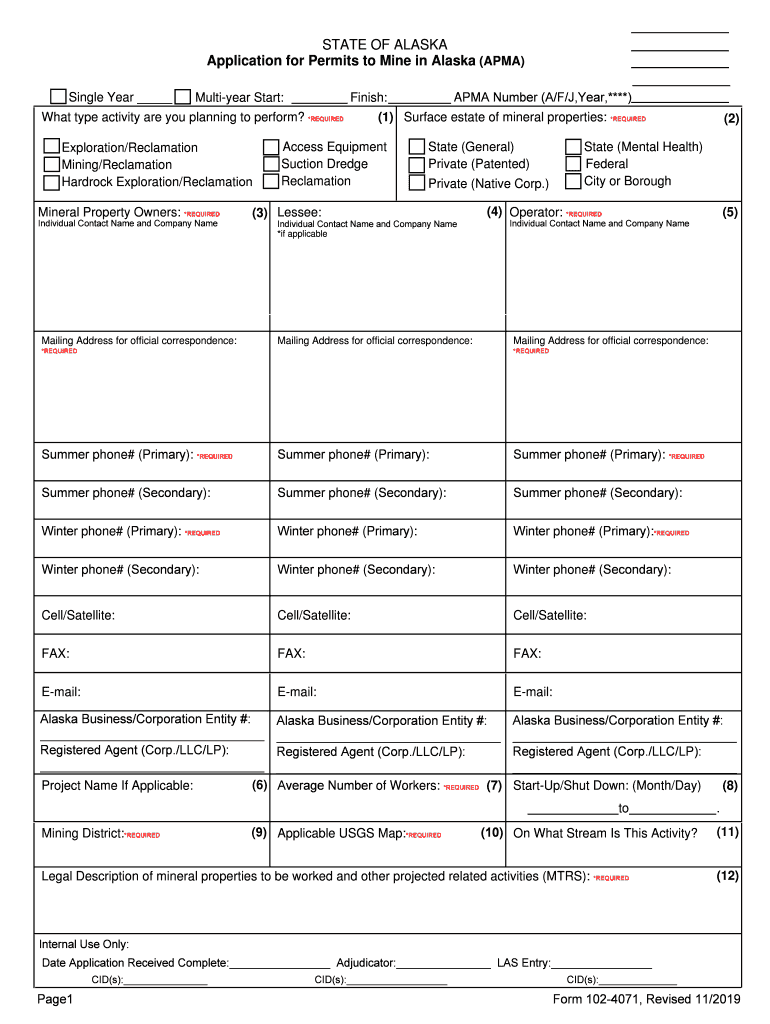 Fillable Online dnr alaska APMA Application Forms Alaska DNR State