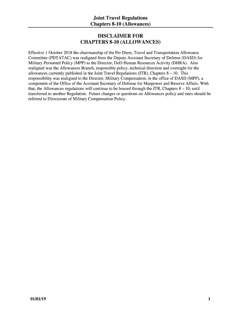 Fillable Online THE JOINT TRAVEL REGULATIONS (JTR) DTMO Fax Email