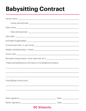 Fillable Online Babysitting Contract Fax Email Print pdfFiller Fillable Online Babysitting Contract Fax Email Print pdfFiller