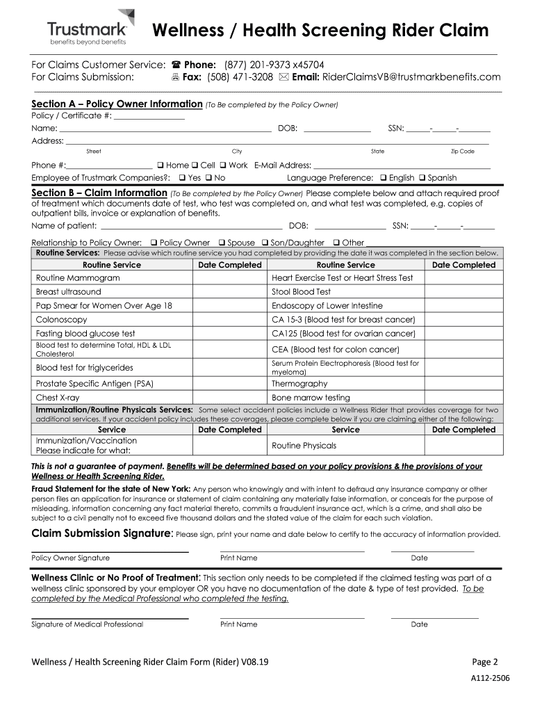 wellness health screening claim Preview on Page 1