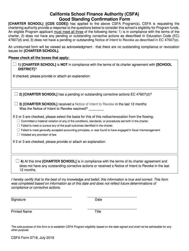 Fillable Online Good Standing Confirmation Form. Good Standing ...