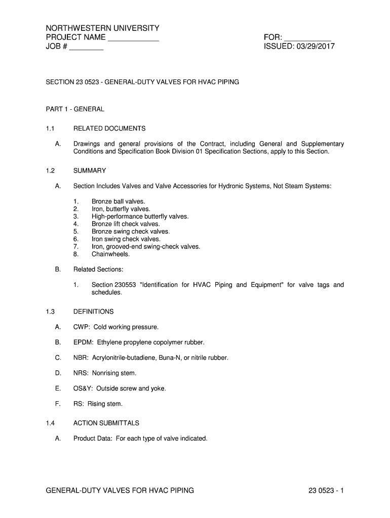 Fillable Online SECTION 230523 GENERALDUTY VALVES FOR HVAC PIPING