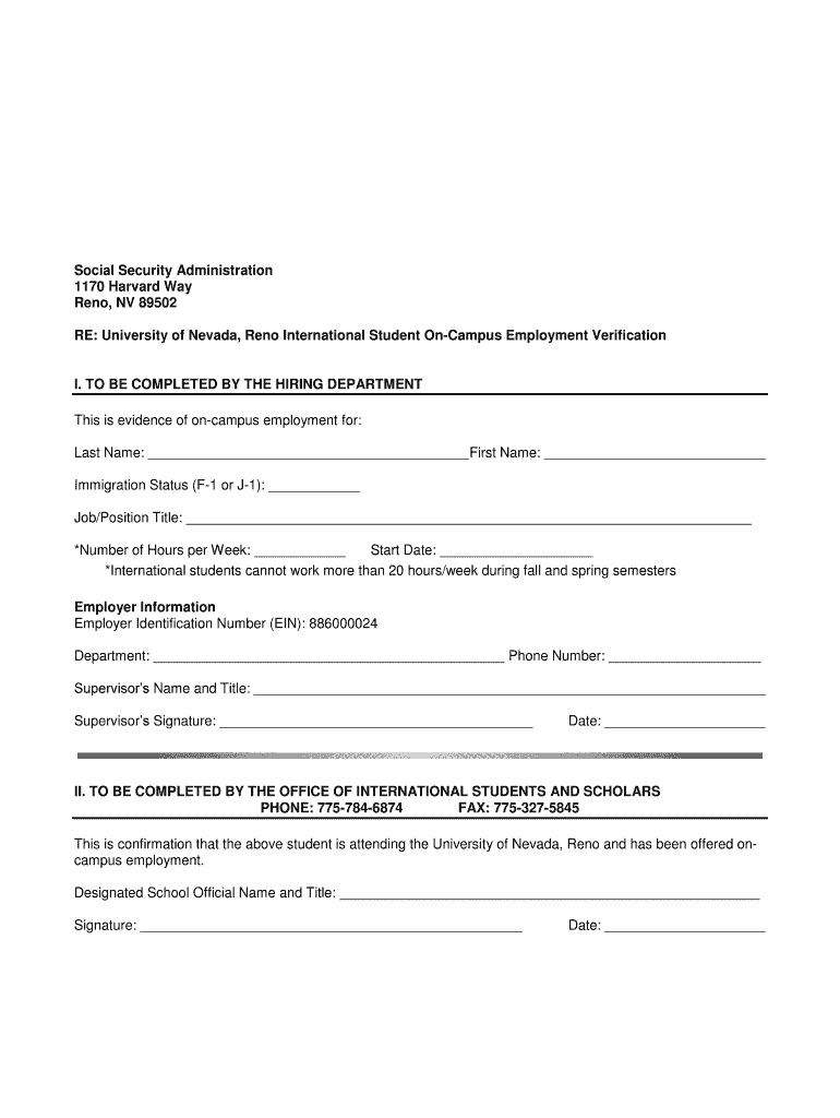 Fillable Online Social Security Number Request - University of Nevada ...