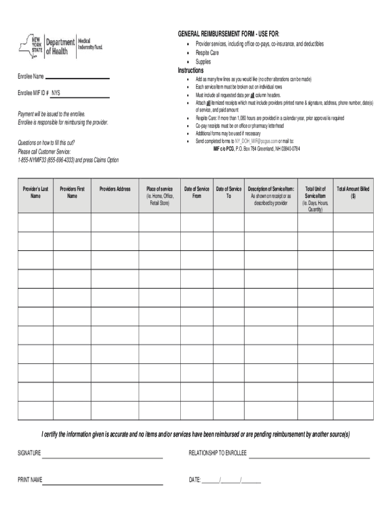 general reimbursement form Preview on Page 1