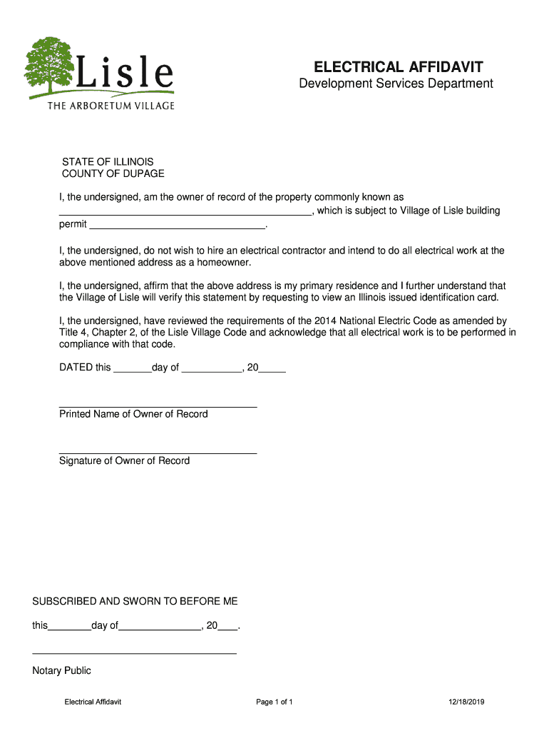 Fillable Online ELECTRICAL AFFIDAVIT Fax Email Print pdfFiller