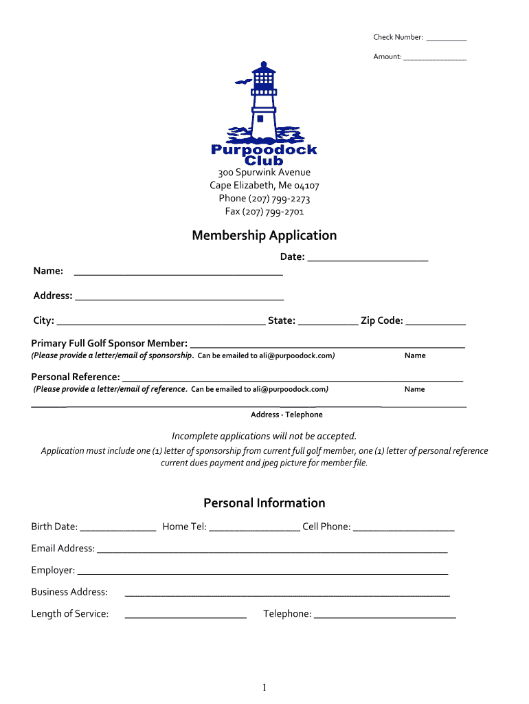 golf club membership form Preview on Page 1