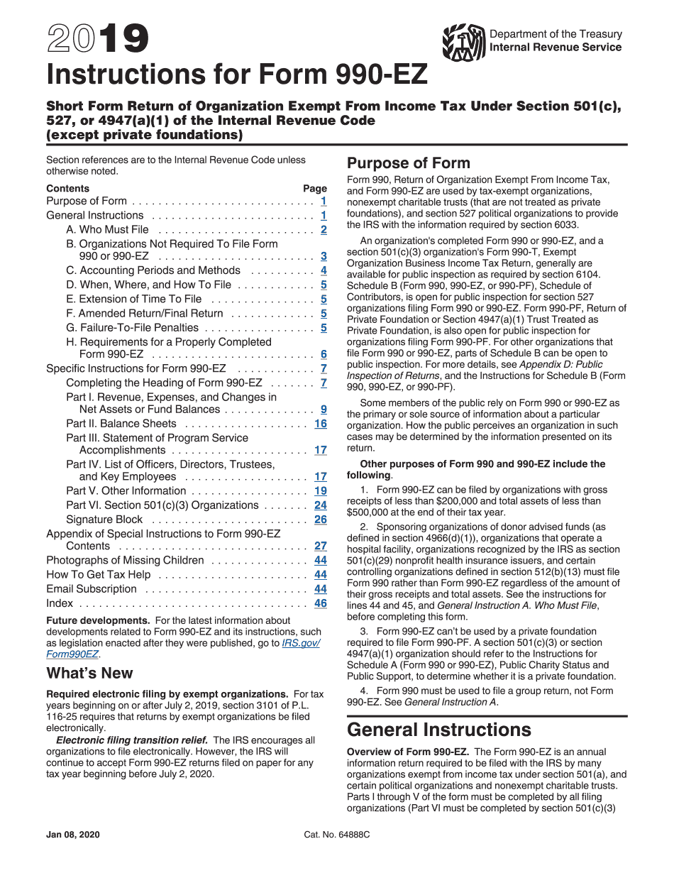 Irs 990 Ez Instructions Tax Form Editable Online Blank In PDF