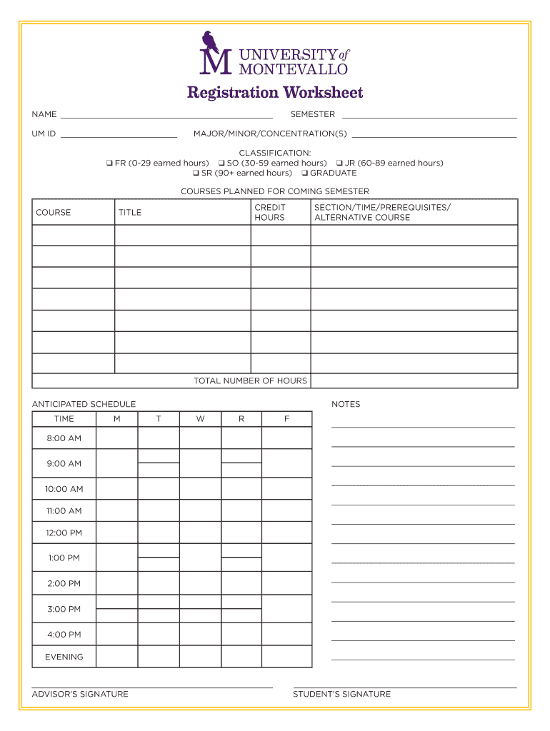 registration worksheet form Preview on Page 1