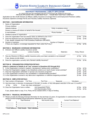 Non Profit Professional Liability Application