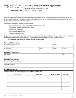 Health Care Scholarship Application - Mayo Clinic Health ...